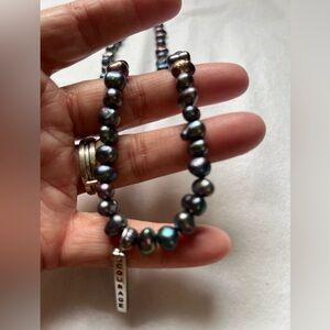 Blue Iridescent Bead Necklace with Courage Pendant